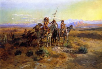 les éclaireurs 1902 Charles Marion Russell Indiens d’Amérique Peinture à l'huile
